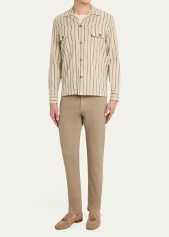Salvatore PiccoloMen's Cotton Multi-Stripe Dual-Pocket Overshirt