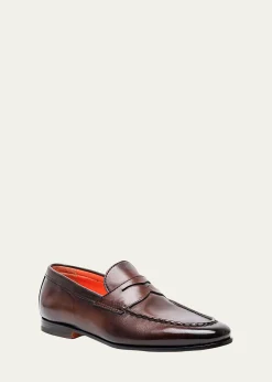 SantoniMen's Door Burnished Leather Penny Loafers