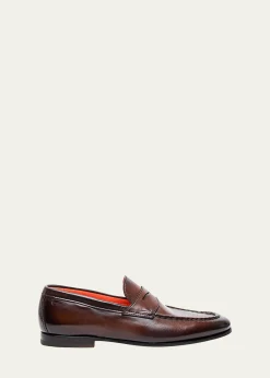 SantoniMen's Door Burnished Leather Penny Loafers