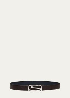 SantoniMen's Rectangle S-Buckle Reversible Leather Belt