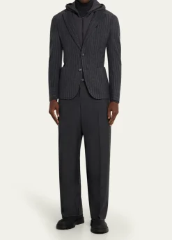 SeaseMen's Hooded Wool Pinstripe Blazer