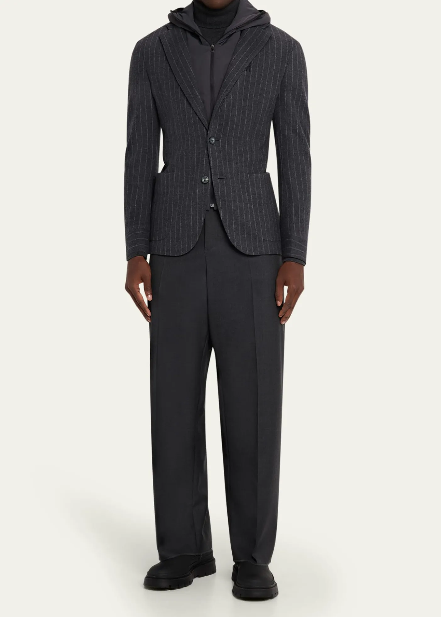 SeaseMen's Hooded Wool Pinstripe Blazer