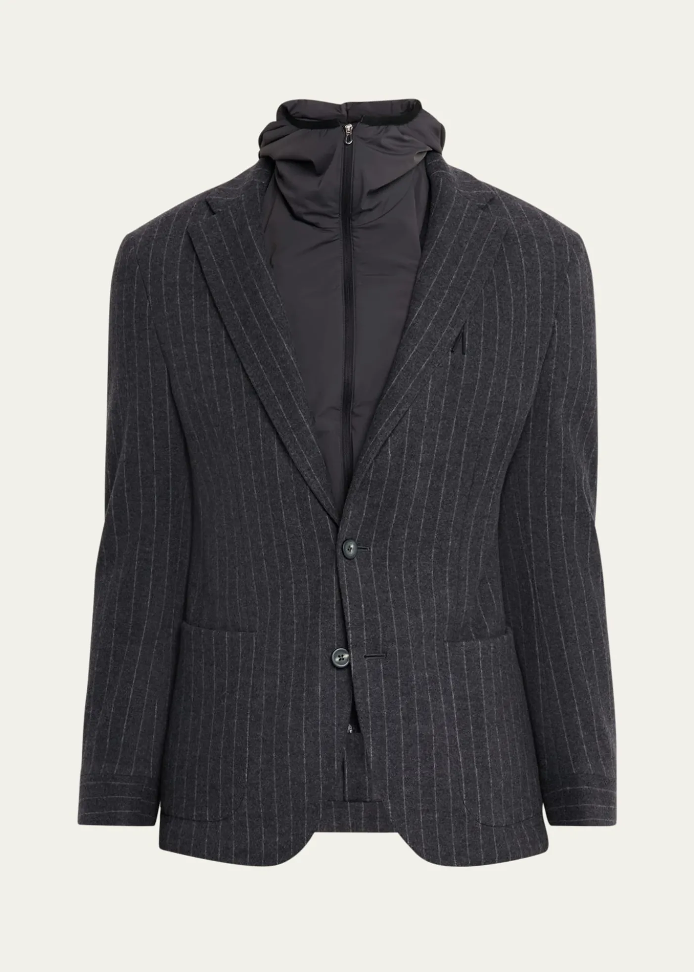 SeaseMen's Hooded Wool Pinstripe Blazer