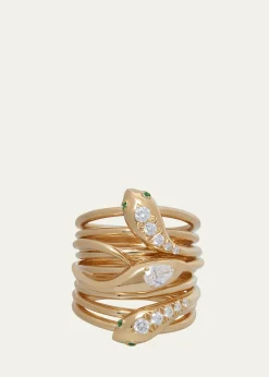 Sidney Garber18K Yellow Gold Serpentine Ring with Diamonds and Emeralds