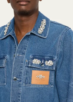 Simone RochaMen's Embellished Washed Denim Jacket