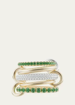 Spinelli KilcollinChloe Vert Five Linked Ring with Diamonds and Emeralds