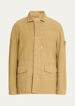 Stone IslandMen's Ghost Linen-Blend Shirt Jacket