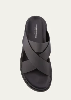 Stuart WeitzmanMen's Berkley Leather Criss-Cross Slide Sandals