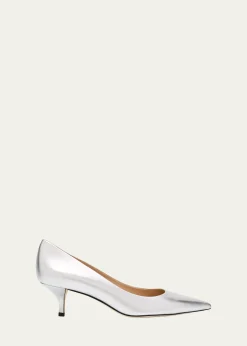 Stuart WeitzmanStuart Metallic Leather Kitten-Heel Pumps