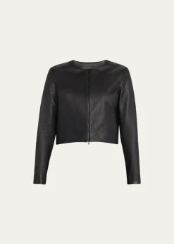 Susan BenderStretch Leather Long-Sleeve Cardigan Jacket