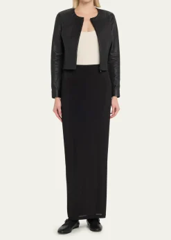 Susan BenderStretch Leather Long-Sleeve Cardigan Jacket