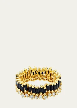 Suzanne Kalan18K Yellow Gold Bold Fireworks Diamond and Black Sapphire Double Eternity Band Ring