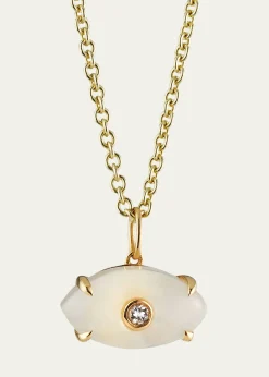 Sydney EvanCarved Rainbow Moonstone and Diamond Evil Eye Charm Necklace