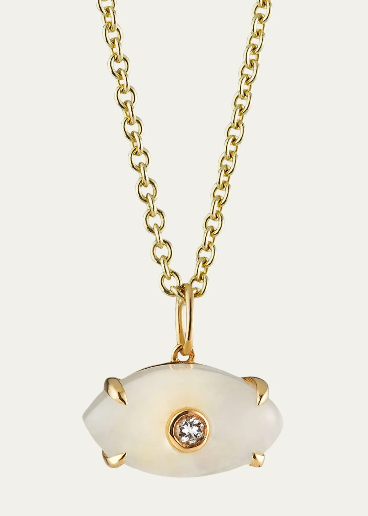 Sydney EvanCarved Rainbow Moonstone and Diamond Evil Eye Charm Necklace