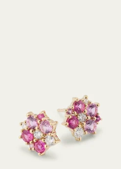 Sydney Evan14k Diamond and Pink Sapphire Disc Stud Earrings