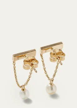 Sydney Evan14k Diamond Bar & Pearl Earrings