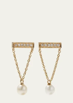Sydney Evan14k Diamond Bar & Pearl Earrings