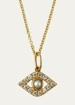 Sydney Evan14k Diamond Evil Eye and Pearl Necklace