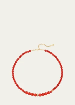 Sydney Evan14K Diamond Tri-Linked Rondelle on Red Carnelian Necklace