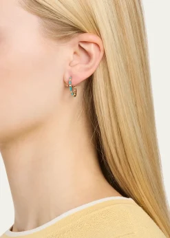 Sydney Evan14K Gold Baguette Turquoise and Round Diamond Hoop Earrings