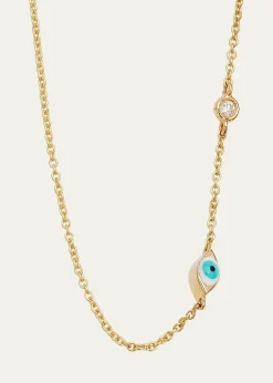 Sydney Evan14k Gold Evil Eye Necklace with Single Diamond