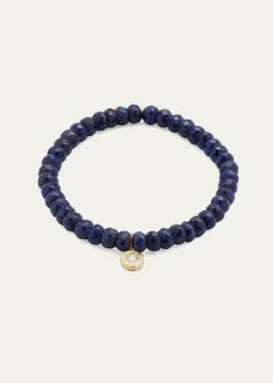 Sydney Evan14K Gold Fluted Diamond Charm on Blue Sapphire Rondelle Bead Bracelet