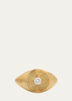 Sydney Evan 14K Gold Round Diamond Fluted Signet Ring
