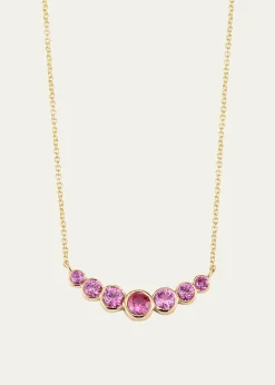 Sydney Evan14K Graduated Bezel Curve Bar Necklace with Pink Sapphires
