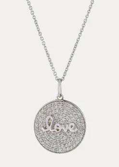 Sydney Evan14k White Gold Love Script Diamond Pave Medallion Necklace