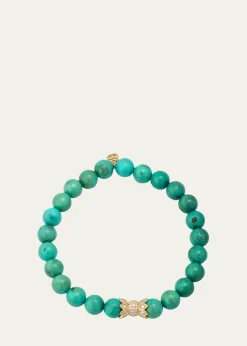 Sydney Evan14K Yellow Gold Diamond Marquise Eye Candy Wrapper Bead on Green Turquoise Bracelet