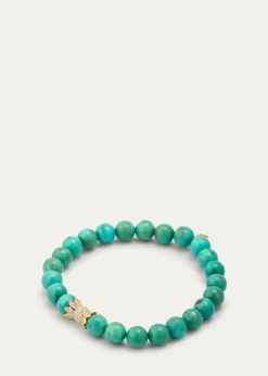 Sydney Evan14K Yellow Gold Diamond Marquise Eye Candy Wrapper Bead on Green Turquoise Bracelet