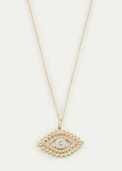 Sydney Evan14K Yellow Gold Evil Eye Marquise Border with Stone Inlay Charm Necklace