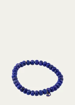 Sydney Evan14K Yellow Gold Tiny Carved Lapis Evil Eye Charm on Lapis Rondelle Bracelet