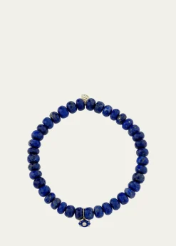 Sydney Evan14K Yellow Gold Tiny Carved Lapis Evil Eye Charm on Lapis Rondelle Bracelet