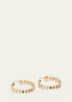 Sydney EvanMarquis Evil Eye Hoop Earrings in Rainbow, Medium