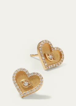 Sydney EvanYellow Gold Small Heart Earrings with Marquise Eye