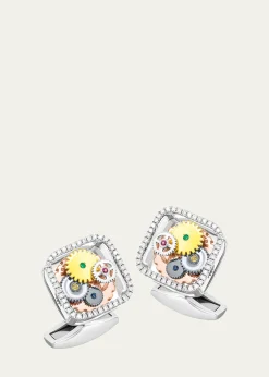 TateossianMen's Diamond and Gemstone Mechanical Gear Cufflinks