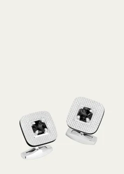 TateossianMen's Refratto Cufflinks with Black Spinel In Rhodium-Plated Silver