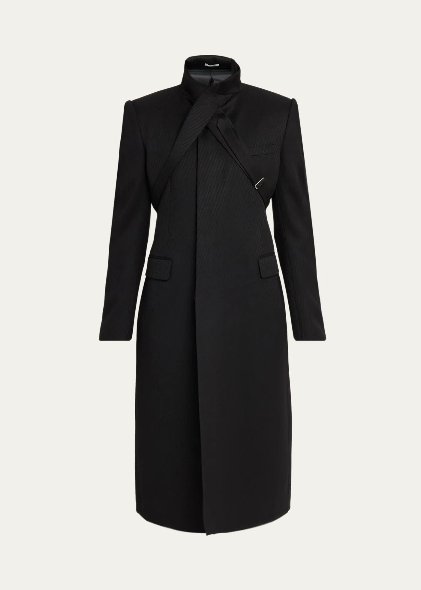 THIS ITEM IS NOT AVAILABLE.McQueenMen's Wool Stripe Collar-Tie Overcoat