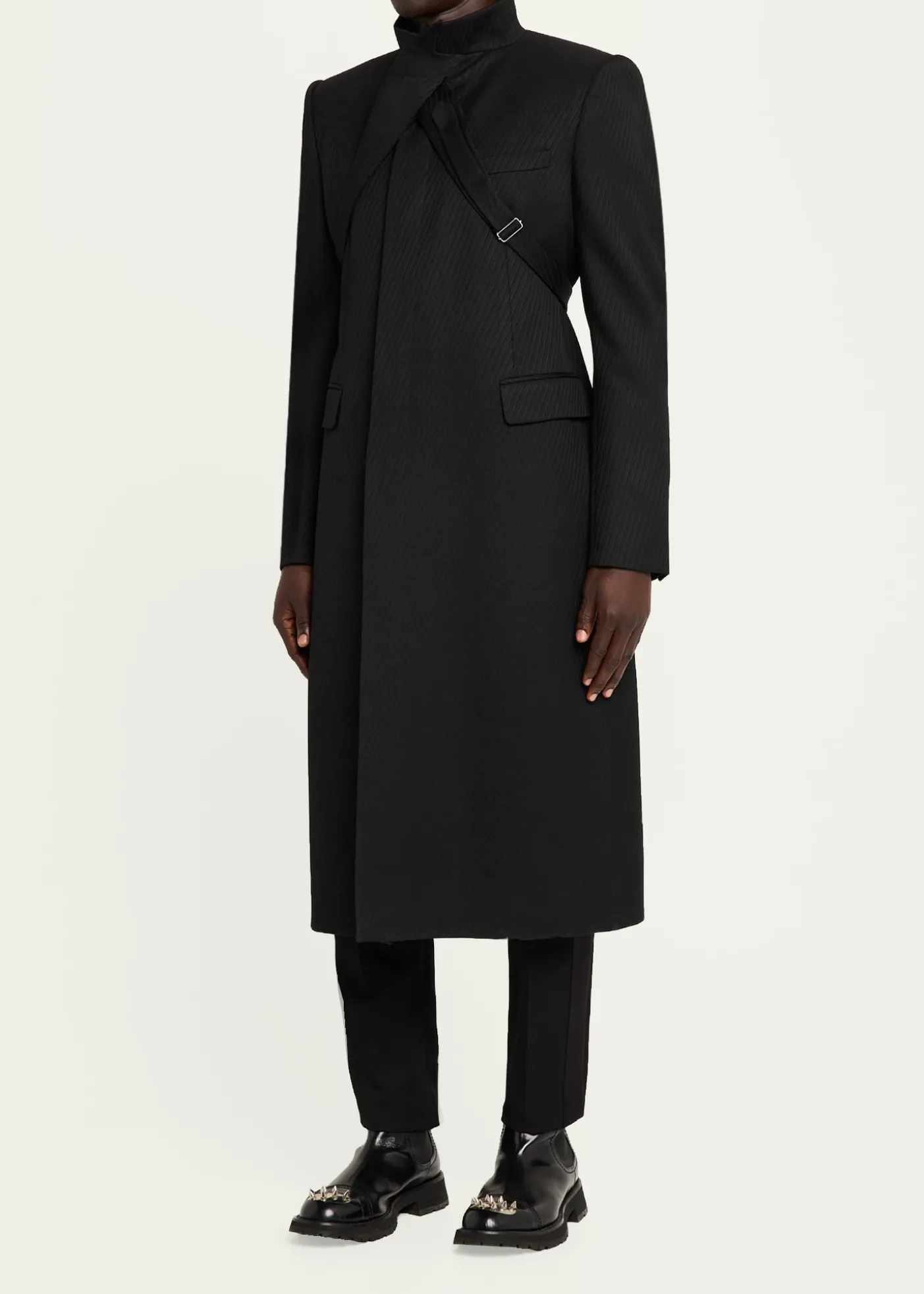THIS ITEM IS NOT AVAILABLE.McQueenMen's Wool Stripe Collar-Tie Overcoat