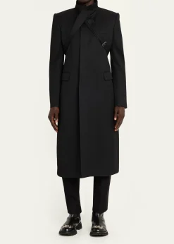 THIS ITEM IS NOT AVAILABLE.McQueenMen's Wool Stripe Collar-Tie Overcoat