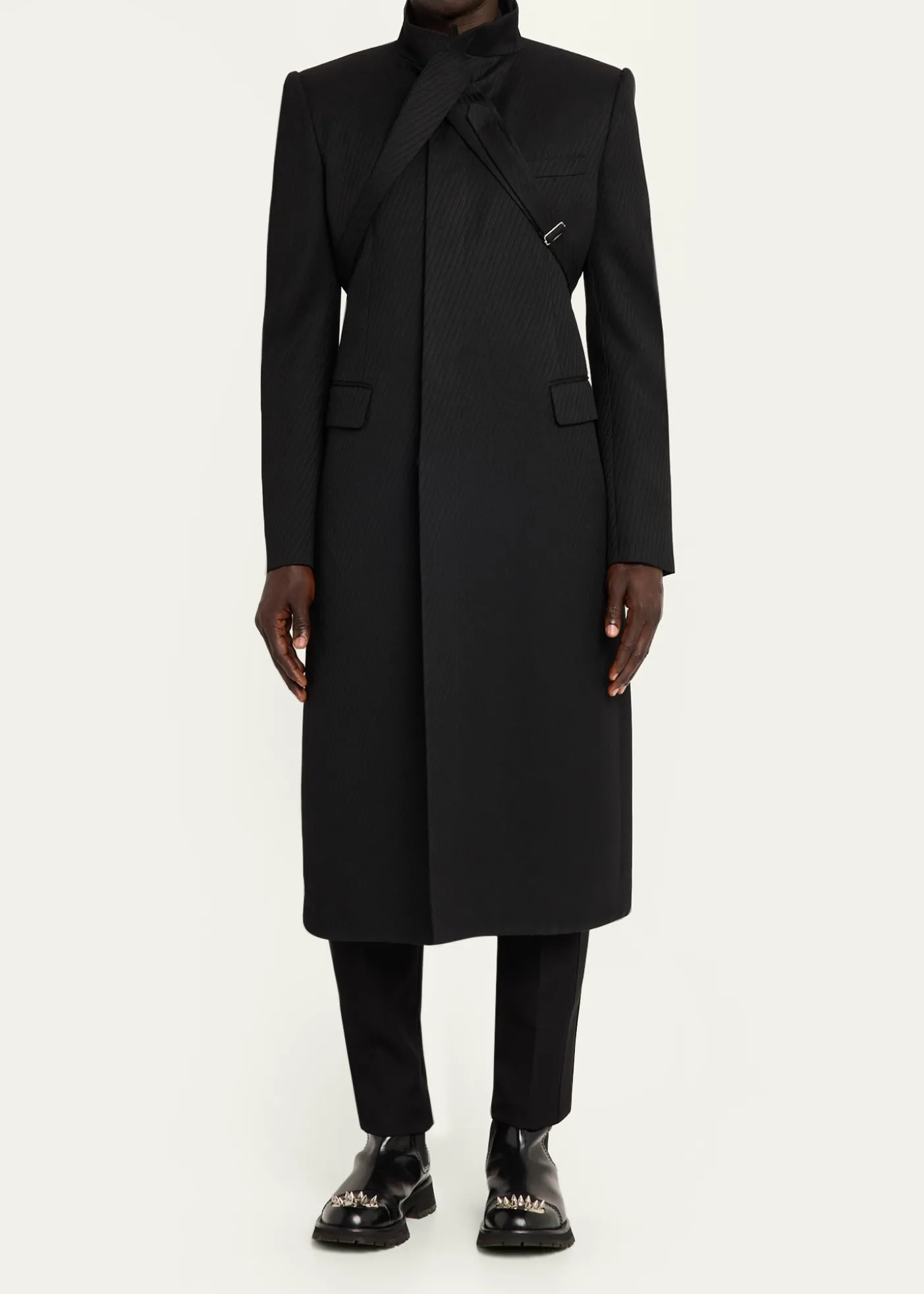 THIS ITEM IS NOT AVAILABLE.McQueenMen's Wool Stripe Collar-Tie Overcoat