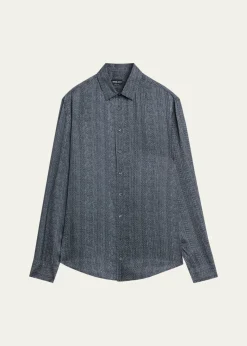 THIS ITEM IS NOT AVAILABLE.Giorgio ArmaniMen's Stripe-Print Viscose and Silk Button-Down Shirt