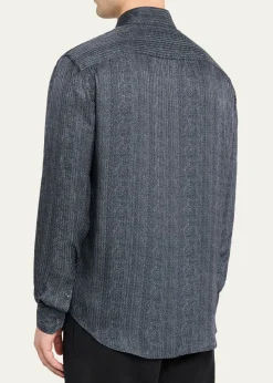 THIS ITEM IS NOT AVAILABLE.Giorgio ArmaniMen's Stripe-Print Viscose and Silk Button-Down Shirt