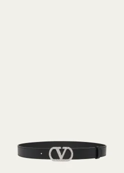 THIS ITEM IS NOT AVAILABLE.Valentino GaravaniVLogo Signature Crystal-Embellished Leather Belt, 30mm