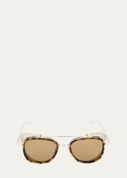 Thom BrowneMen's Acetate and Titanium Rectangle Sunglasses with Side Shields