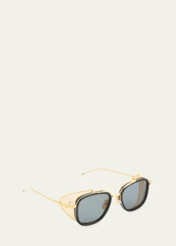 Thom BrowneMen's Acetate and Titanium Rectangle Sunglasses with Side Shields