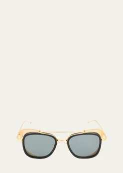 Thom BrowneMen's Acetate and Titanium Rectangle Sunglasses with Side Shields