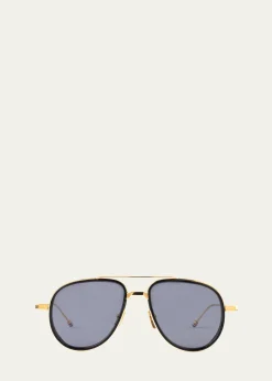 Thom BrowneMen's Acetate and Titanium Aviator Sunglasses
