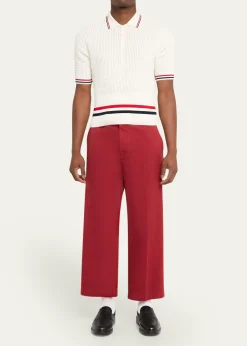 Thom BrowneMen's Float Ripple Stitch RWB Stripe Polo Shirt